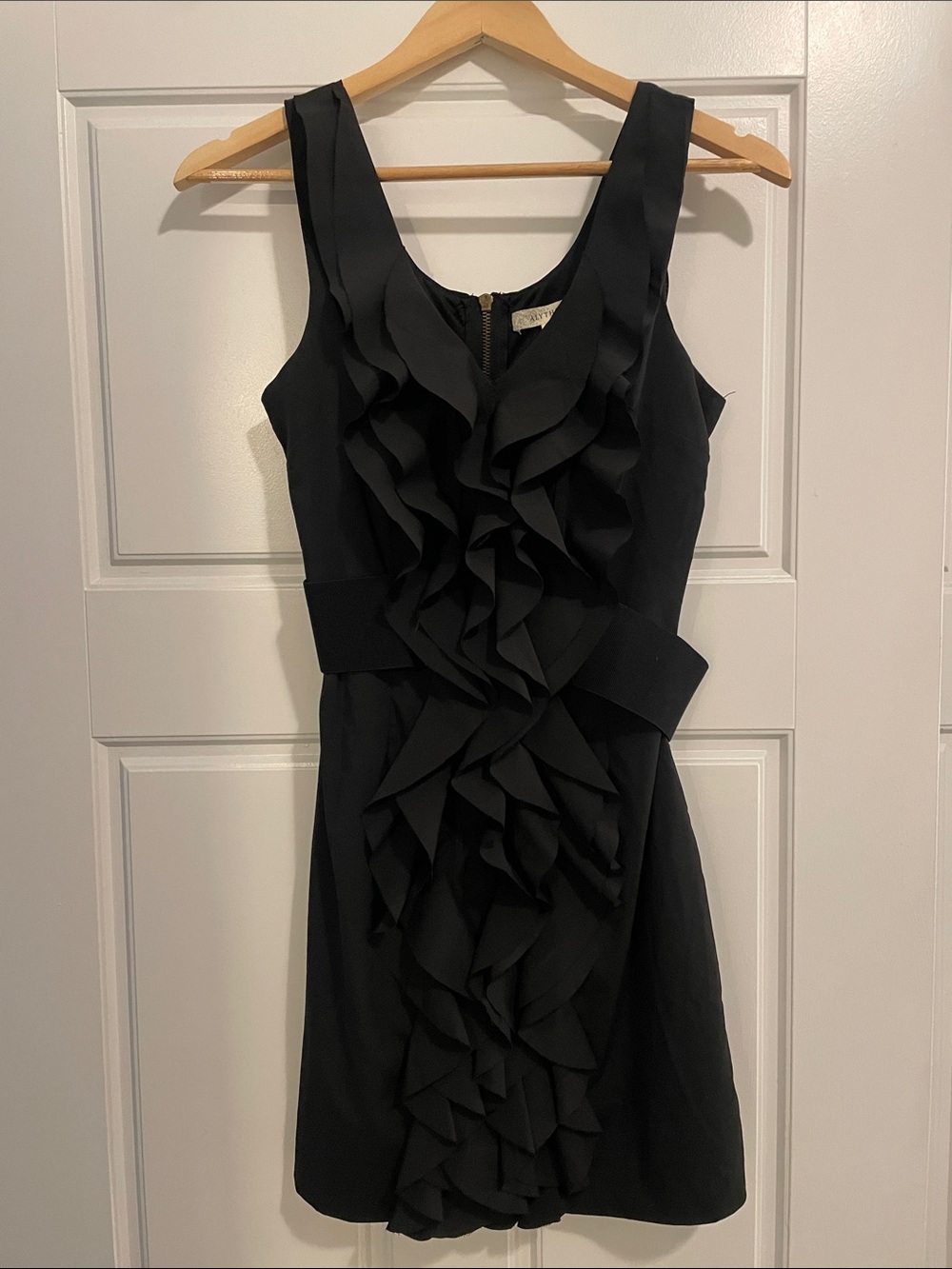 Alythea Black Ruffle Front Mini Dress